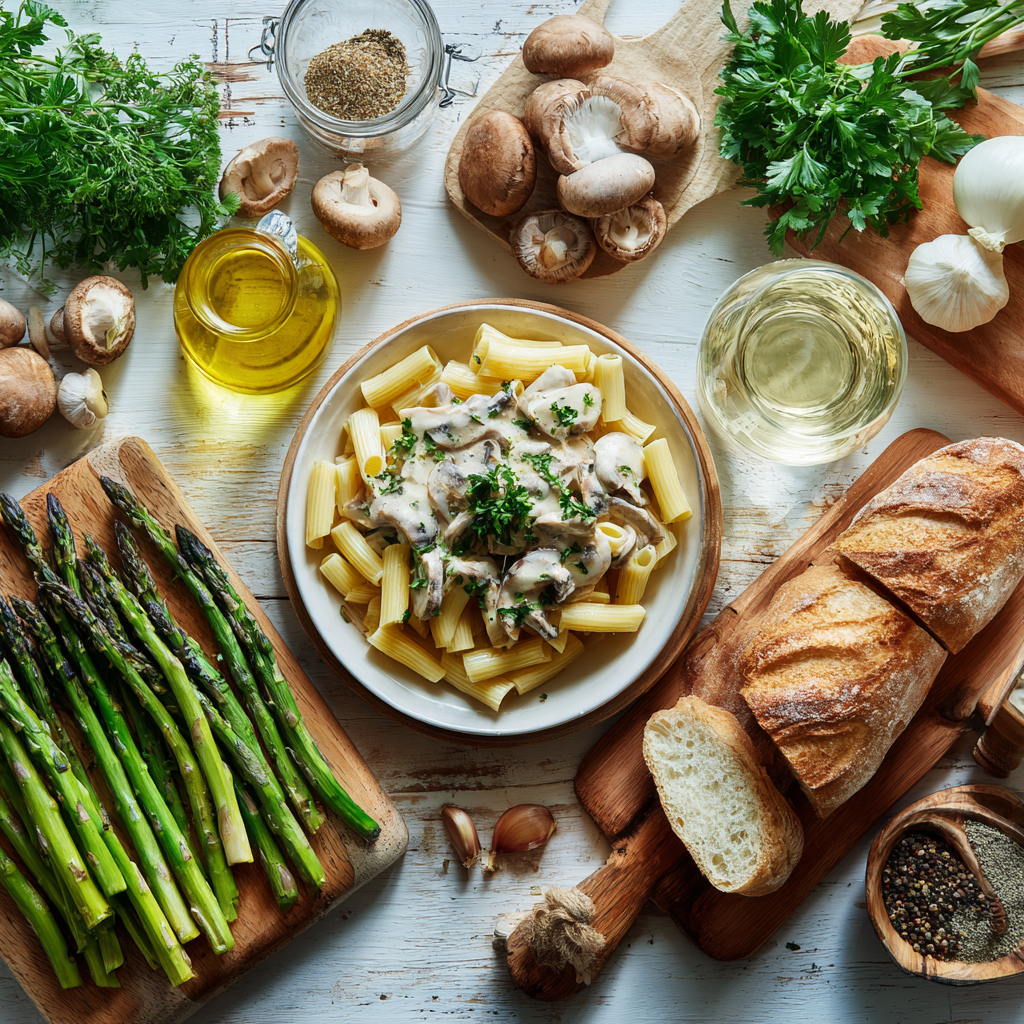 creamy mushroom and asparagus chicken penne recipe