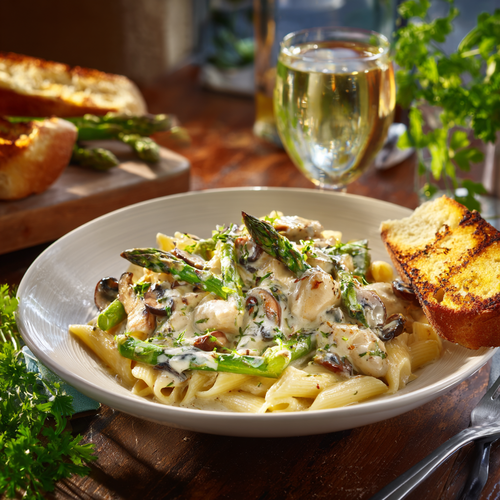 creamy mushroom and asparagus chicken penne recipe