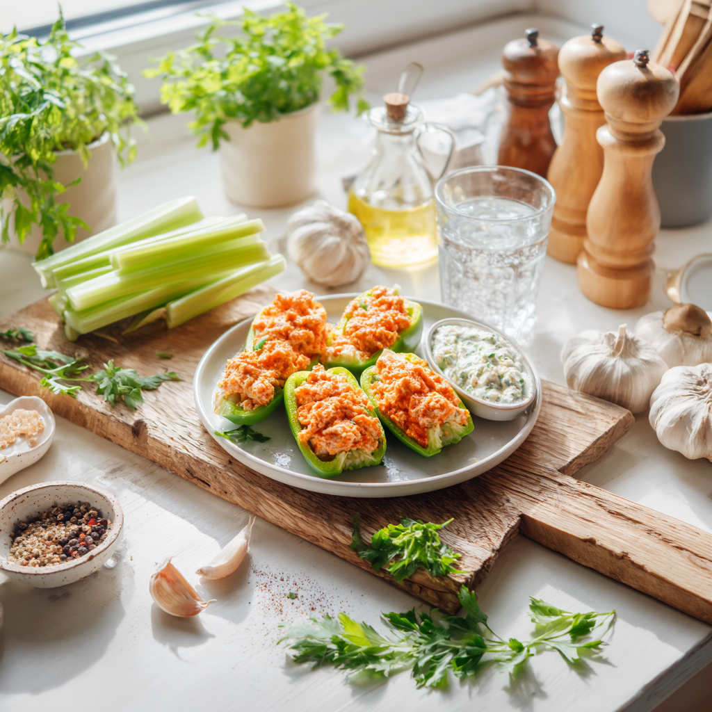 easy keto buffalo chicken stuffed peppers recipe