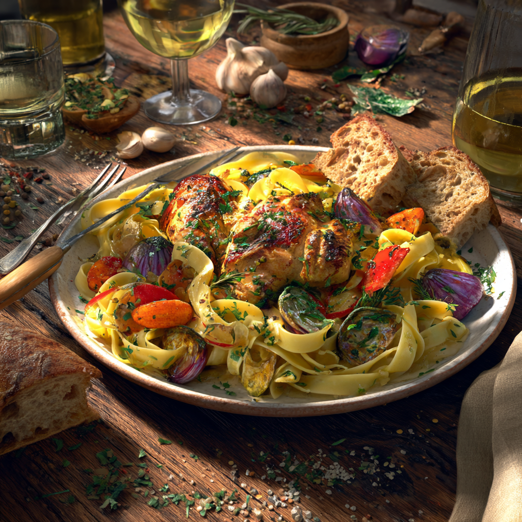 one-pan chicken with buttered noodles