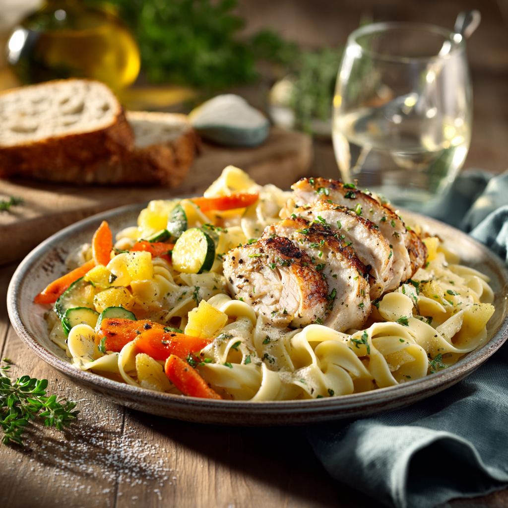 one-pan chicken with buttered noodles