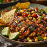 grilled chipotle chicken and corn dense bean salad
