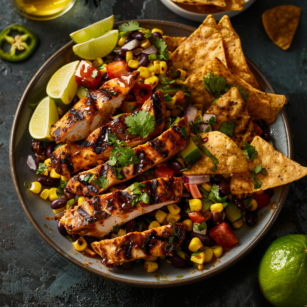 grilled chipotle chicken and corn dense bean salad